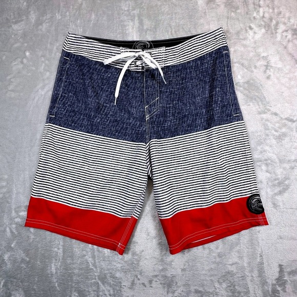 O'Neill Other - O'Neill Board Shorts Mens 32 Blue White‎ Red Striped Hyperfreak Swim Trunks